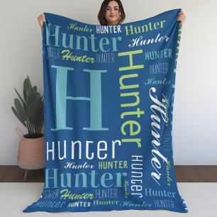 Name and Monogram Cloud Word Art Blanket For Boys