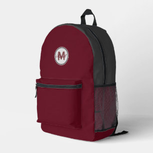 Name and Monogram on Autumn Burgundy with Grey Printed Backpack