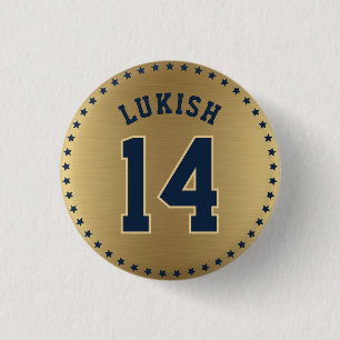 Name and Number Navy Blue and Gold Veteran  3 Cm Round Badge