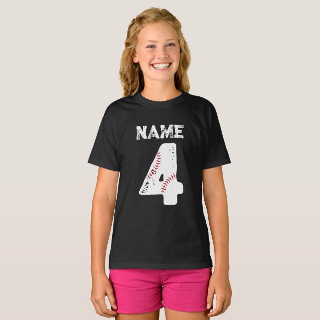 Name and Numbered 4 Baseball, Baseball Team T-Shirt (Front Full)