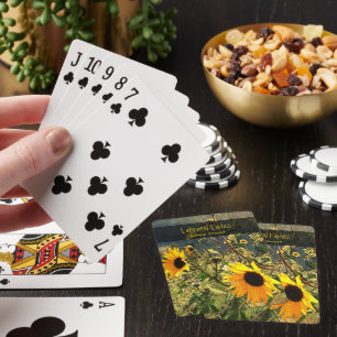 Name AND Personalised Photo Sunflowers Storm Cloud Playing Cards