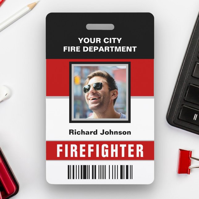 Name and Photo Fire Department Firefighter ID Card Badge (Creator Uploaded)