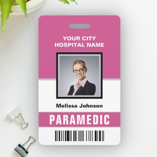 Name and Photo Medical Emergency Paramedic ID Card ID Badge