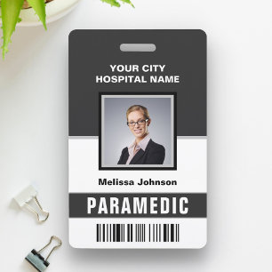 Name and Photo Medical Emergency Paramedic ID Card ID Badge