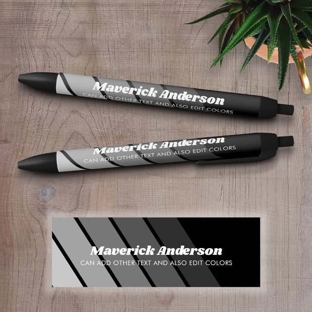 Name and Title Calligraphy - Retro Stripes Black Ink Pen (Custom pen)