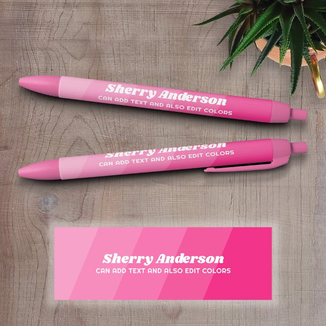 Name and Title Calligraphy - Retro Stripes Rose Black Ink Pen (Personalized Writing pen - Add Name and other text to this custom design)
