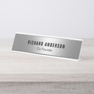 Name and Title Modern Silver Professional Desk Name Plate
