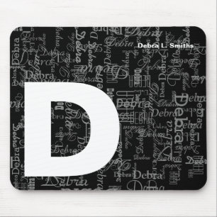 Name and upper-case letter personalised b&w mouse pad