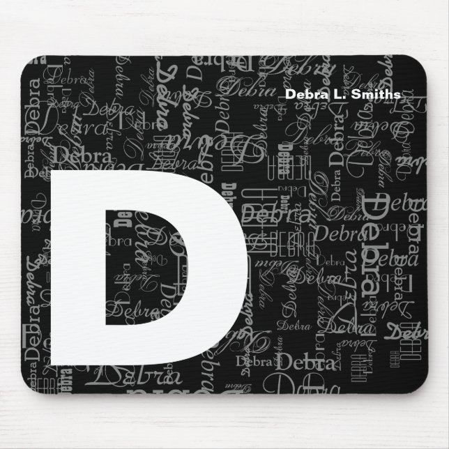 Name and upper-case letter personalised b&w mouse pad (Front)