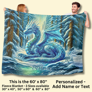Name, Aqua Blue Ice Dragon Near Pond  Fleece Blanket
