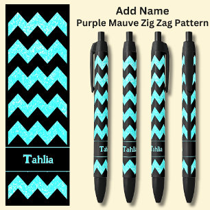 Name Aqua Blue Zig Zag on Black Ink Pen