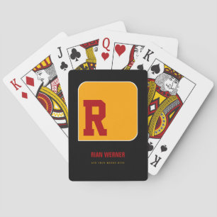 name, B initial + text, personal colour yellow Playing Cards