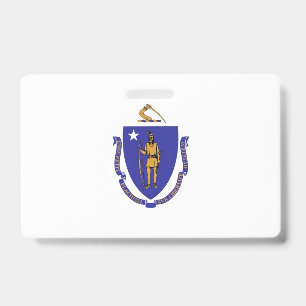 Name Badge with flag of Massachusetts State, USA ID Badge