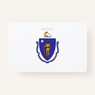 Name Badge with flag of Massachusetts State, USA ID Badge
