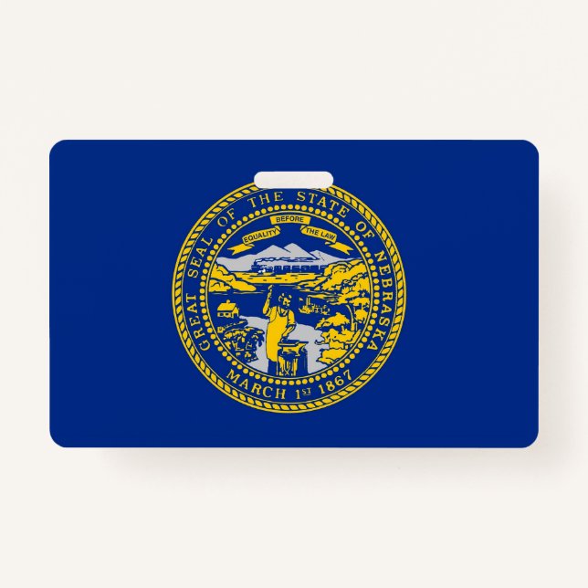 Name Badge with flag of Nebraska State, USA ID Badge (Front)