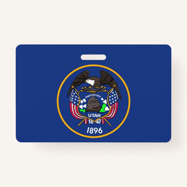 Name Badge with flag of Utah State, USA ID Badge (Front)