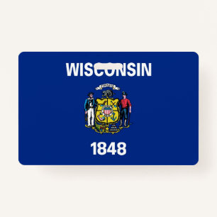 Name Badge with flag of Wisconsin State, USA ID Badge