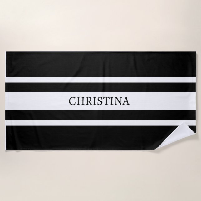 Name Beach Towel, Custom Name Beach Black Towel (Front)