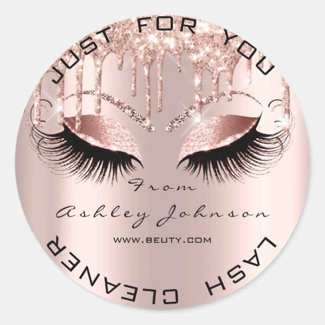 Name Beauty Eyes Drips Rose Gold Lashes Cleaner Classic Round Sticker (Front)