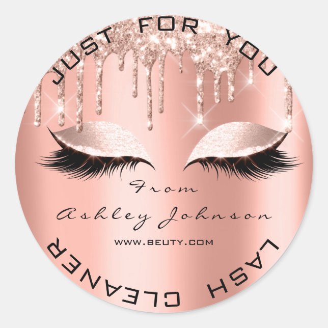 Name Beauty Lshes Drips Coral  Gold Lashes Cleaner Classic Round Sticker (Front)