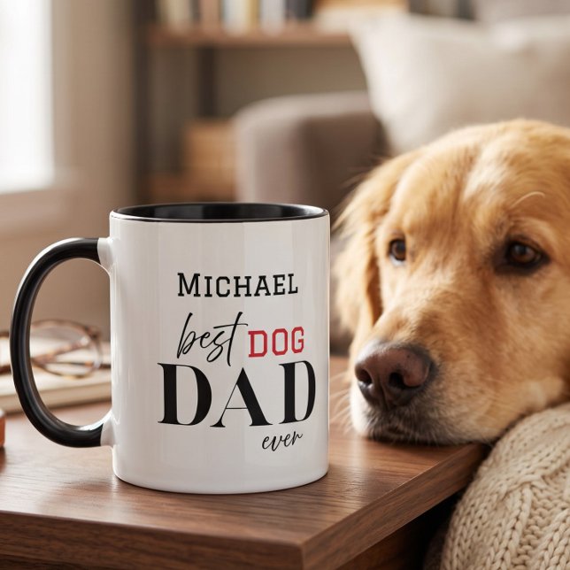 Name Best Dog Dad Ever Simple Typography Mug (Creator Uploaded)
