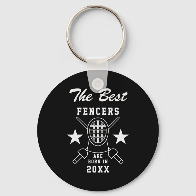 Name Birth Year Fencing Birthday T Shirt  Key Ring (Front)