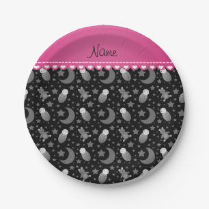 Name black baby teddy bear stars moons paper plate