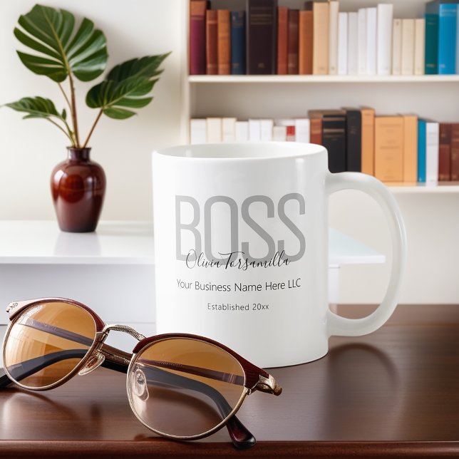 Name Black Grey Boss Coffee Mug (Get this mug and drink your coffee (or tea) like the boss you are.)