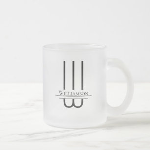 Name Black Monogram Frosted Glass Coffee Mug