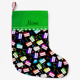 Name black rainbow cakes balloons swirls small christmas stocking