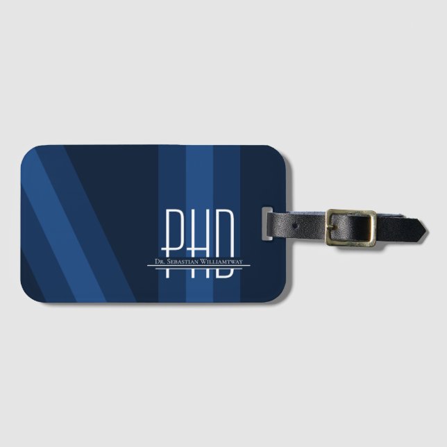 Name Blue Graduation PhD Luggage Tag (Front Horizontal)