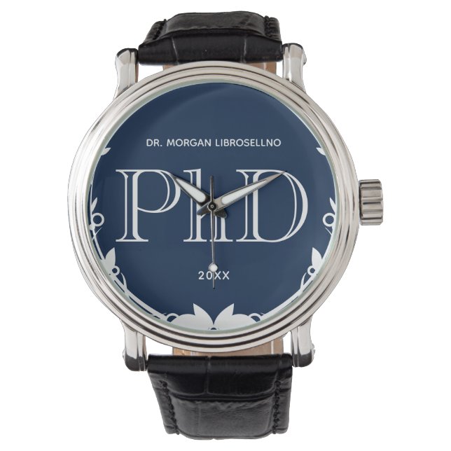 Name Blue PhD Graduation Watch (Front)