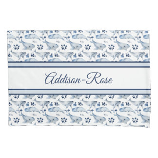 Name Blue White Whale Ocean Pattern Nursery Pillowcase