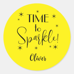 Name    Bold Bright Yellow Time to Sparkle 1.25-in Classic Round Sticker