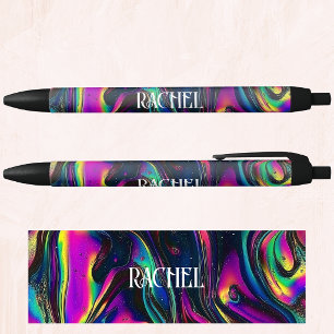Name, Bold Iridescent Abstract Galactic Black Ink Pen