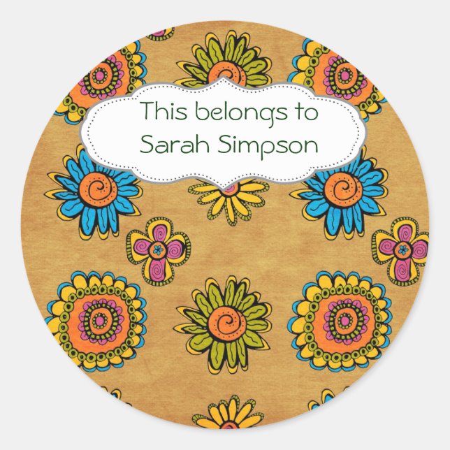 Name book plates classic round sticker (Front)