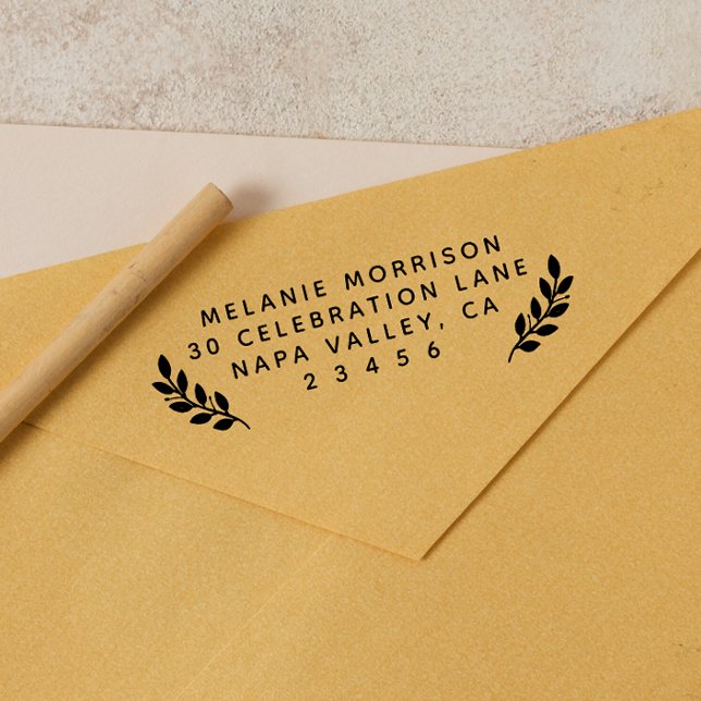 Name & Botanical Branches Return Address Self-inking Stamp (Rubber Stamp Mock-up)