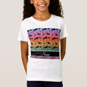 Name bright rainbow glitter equestrian hearts bows T-Shirt