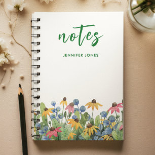 Name, Bright Watercolor Wildflowers Border Notebook