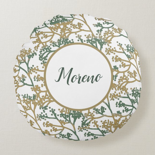 Name Brush Beige Foliage Round Cushion (Front)