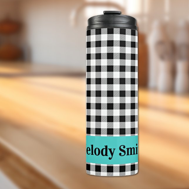 Name, Buffalo Check Turquoise 12oz Thermal Tumbler (Creator Uploaded)