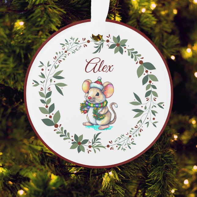 Name Burgundy Cute Mouse Christmas Tree  Ornament (Creator Uploaded)