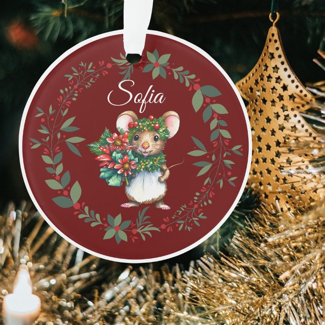 Name Burgundy Sweet Mouse Christmas Tree  Ornament (Creator Uploaded)