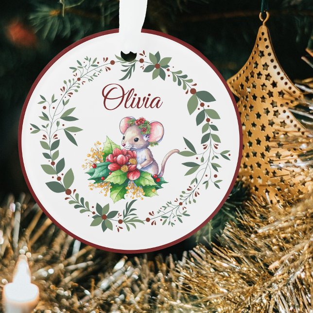 Name Burgundy Sweet Mouse Christmas Tree  Ornament (Creator Uploaded)
