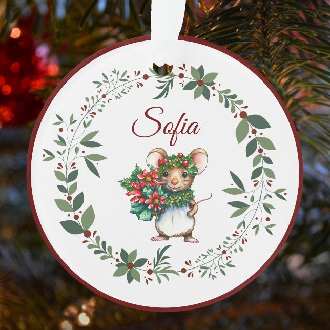 Name Burgundy Sweet Mouse Christmas Tree  Ornament (Creator Uploaded)