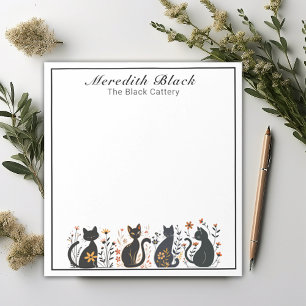 Name & Business Personalised Row Of Black Cats Notepad