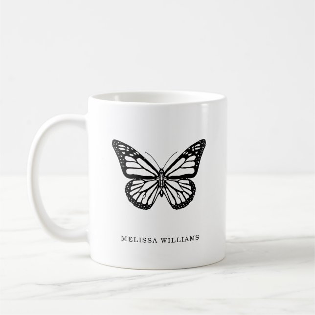 Name Butterfly Black and White Coffee Mug (Left)
