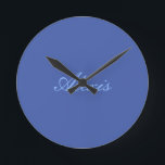 Name Calligraphy Script Plain Simple Blue Round Clock<br><div class="desc">This product was very good and I love how easy it is for customise design. The design was very simple so I'm very pleased when I create.</div>