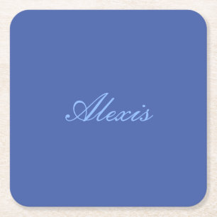 Name Calligraphy Script Plain Simple Blue Square Paper Coaster