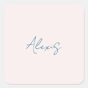 Name Calligraphy Script Plain Simple Pastel Colour Square Sticker
